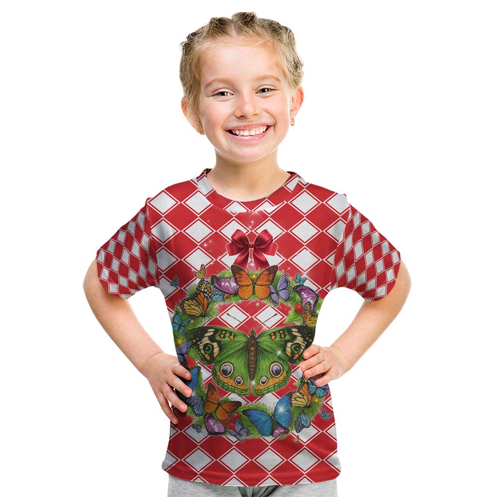 Christmas Butterfly Wreath Kid T Shirt Xmas Holiday Patterns - Wonder Print Shop