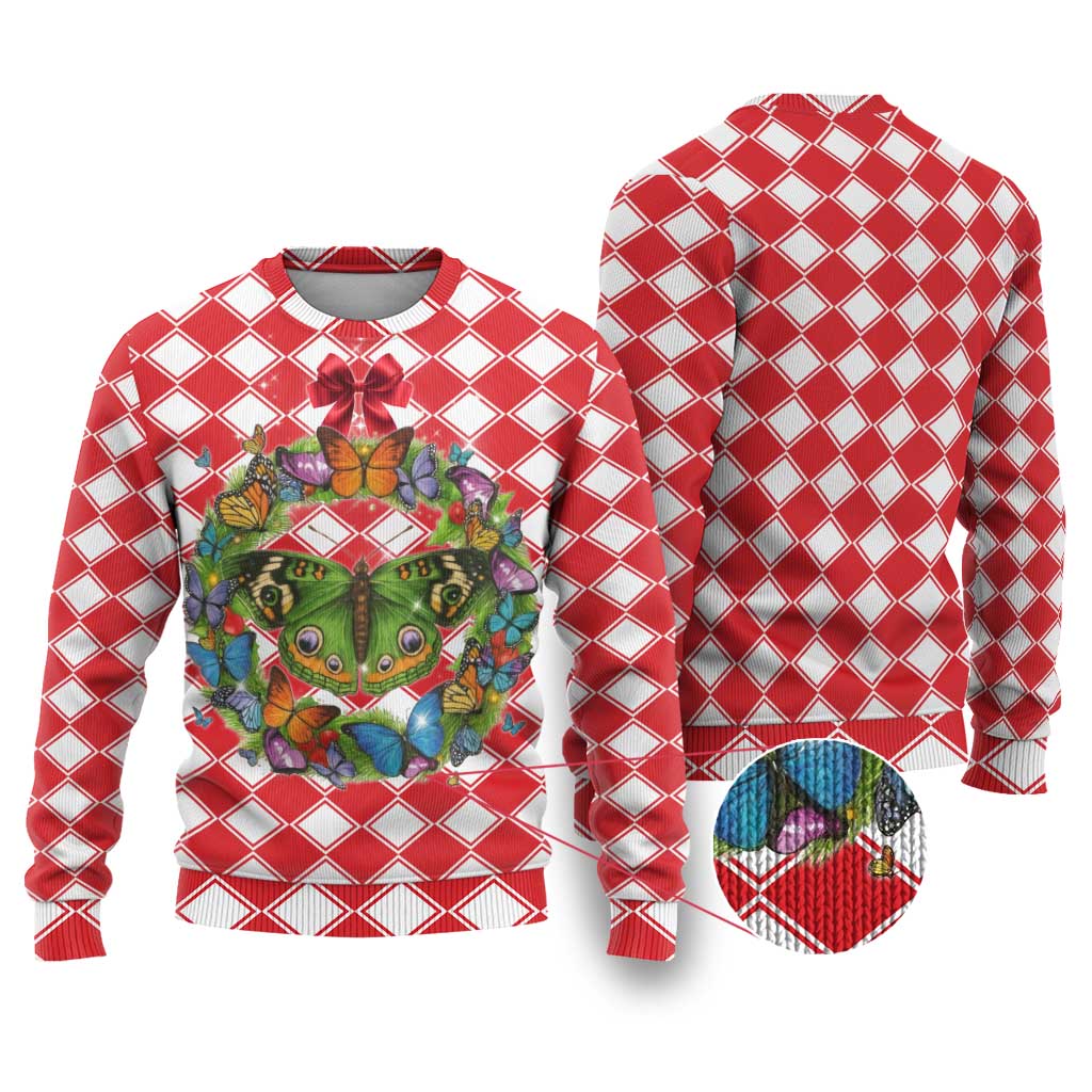 Christmas Butterfly Wreath Ugly Christmas Sweater Xmas Holiday Patterns - Wonder Print Shop