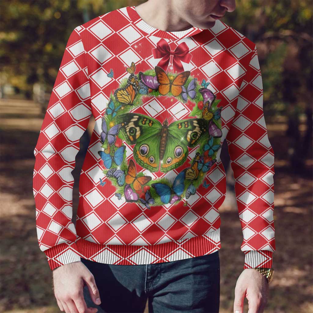 Christmas Butterfly Wreath Ugly Christmas Sweater Xmas Holiday Patterns - Wonder Print Shop