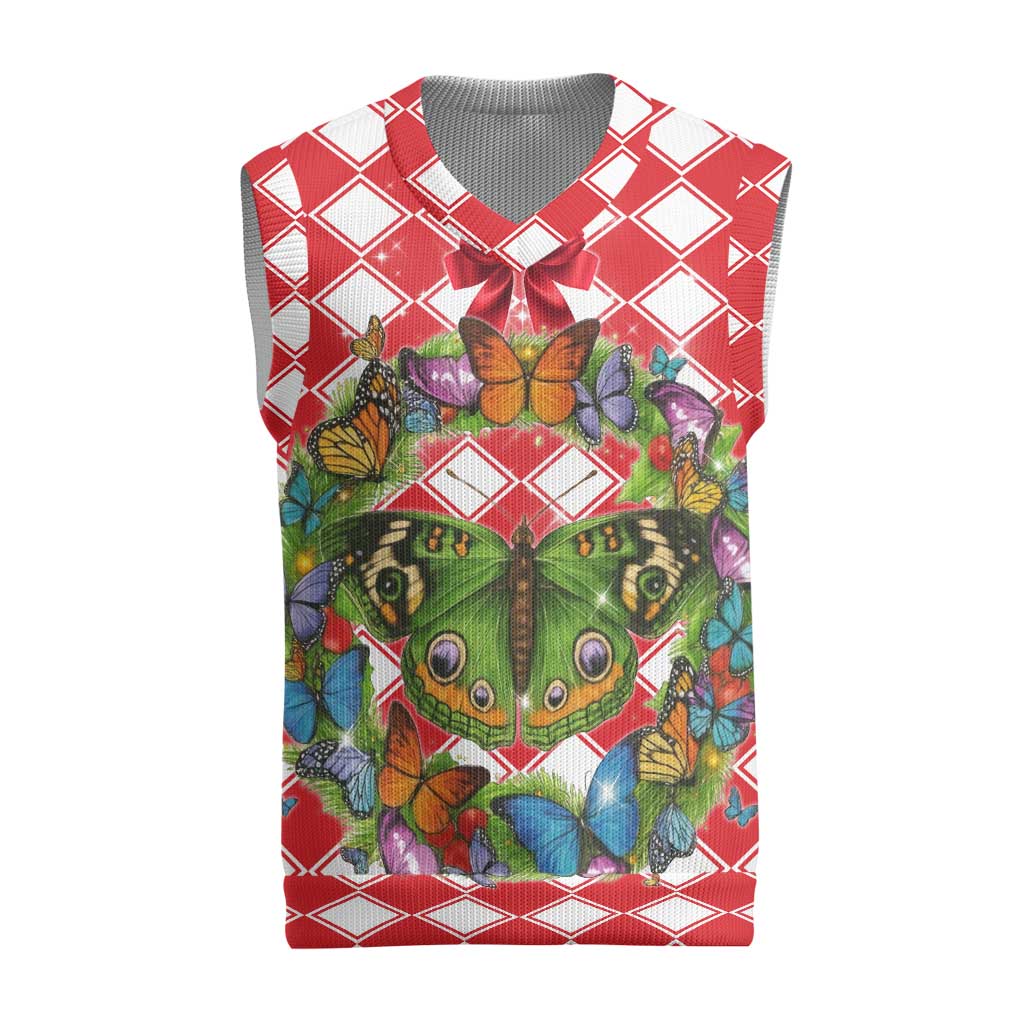 Christmas Butterfly Wreath Christmas Knitted V-Neck Vest Xmas Holiday Patterns - Wonder Print Shop