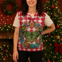 Christmas Butterfly Wreath Christmas Knitted V-Neck Vest Xmas Holiday Patterns - Wonder Print Shop