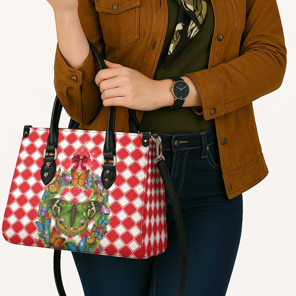Christmas Butterfly Wreath Leather Bag Xmas Holiday Patterns - Wonder Print Shop