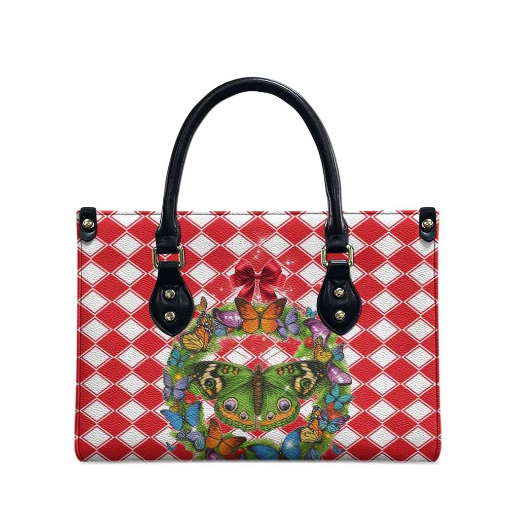 Christmas Butterfly Wreath Leather Bag Xmas Holiday Patterns - Wonder Print Shop