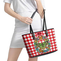 Christmas Butterfly Wreath Leather Tote Bag Xmas Holiday Patterns - Wonder Print Shop