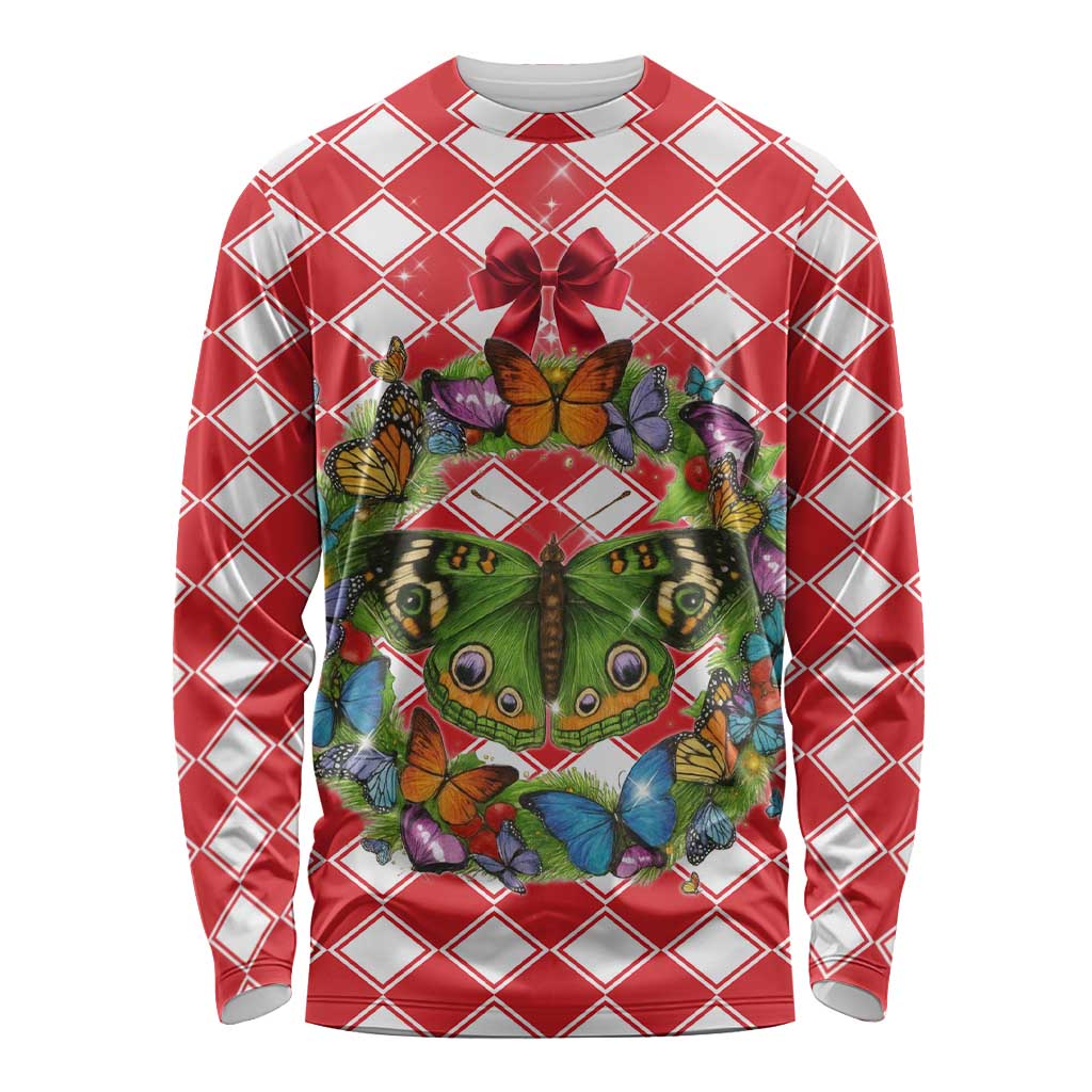 Christmas Butterfly Wreath Long Sleeve Shirt Xmas Holiday Patterns - Wonder Print Shop