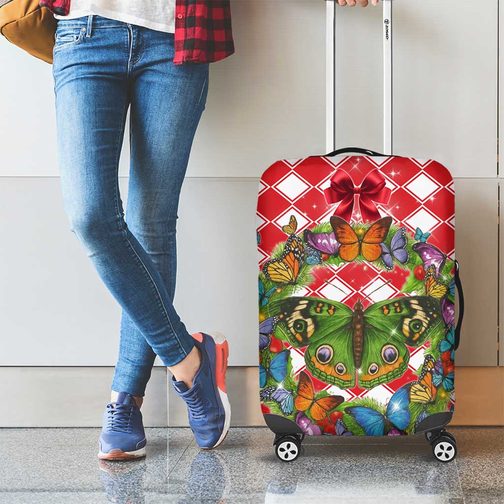 Christmas Butterfly Wreath Luggage Cover Xmas Holiday Patterns - Wonder Print Shop