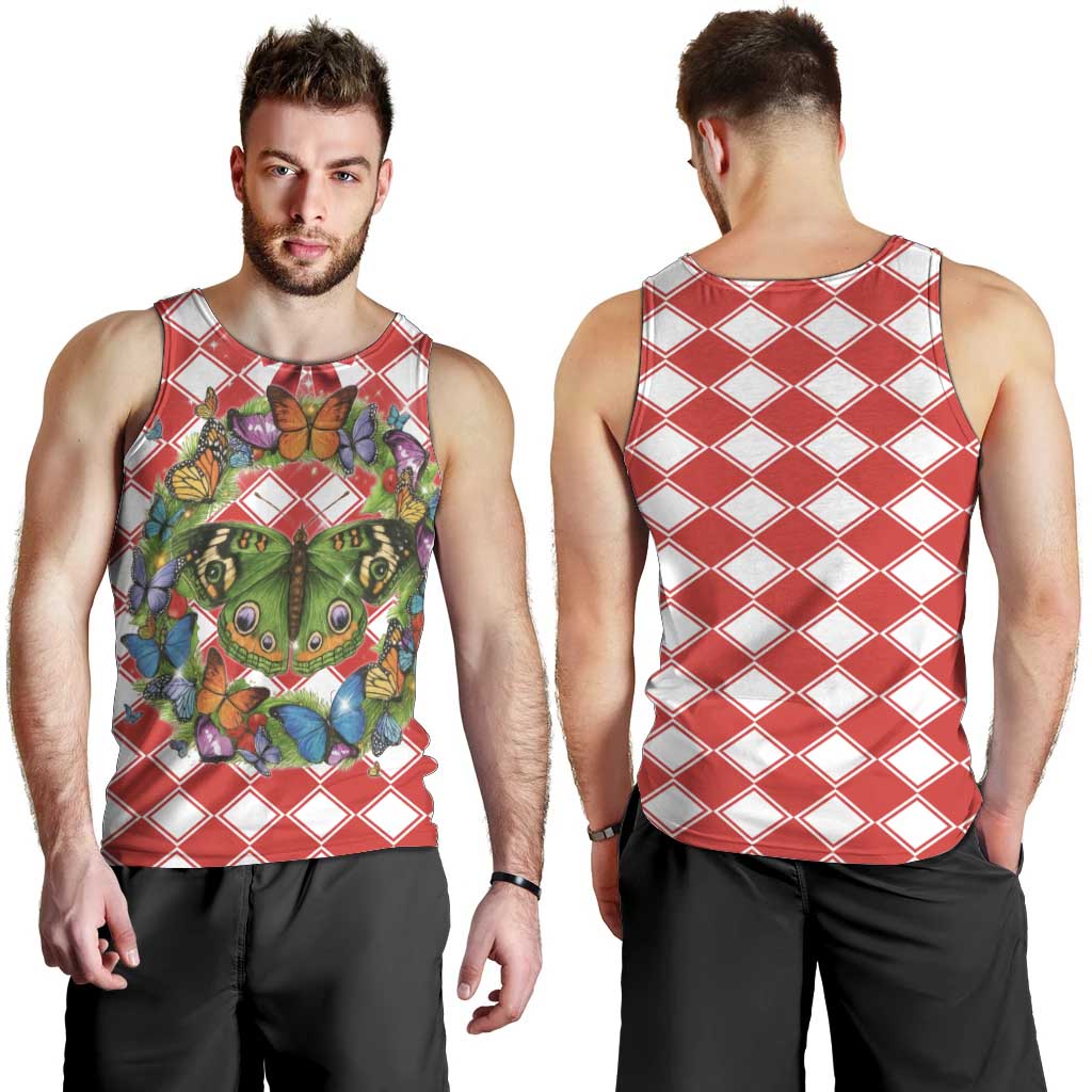 Christmas Butterfly Wreath Men Tank Top Xmas Holiday Patterns - Wonder Print Shop