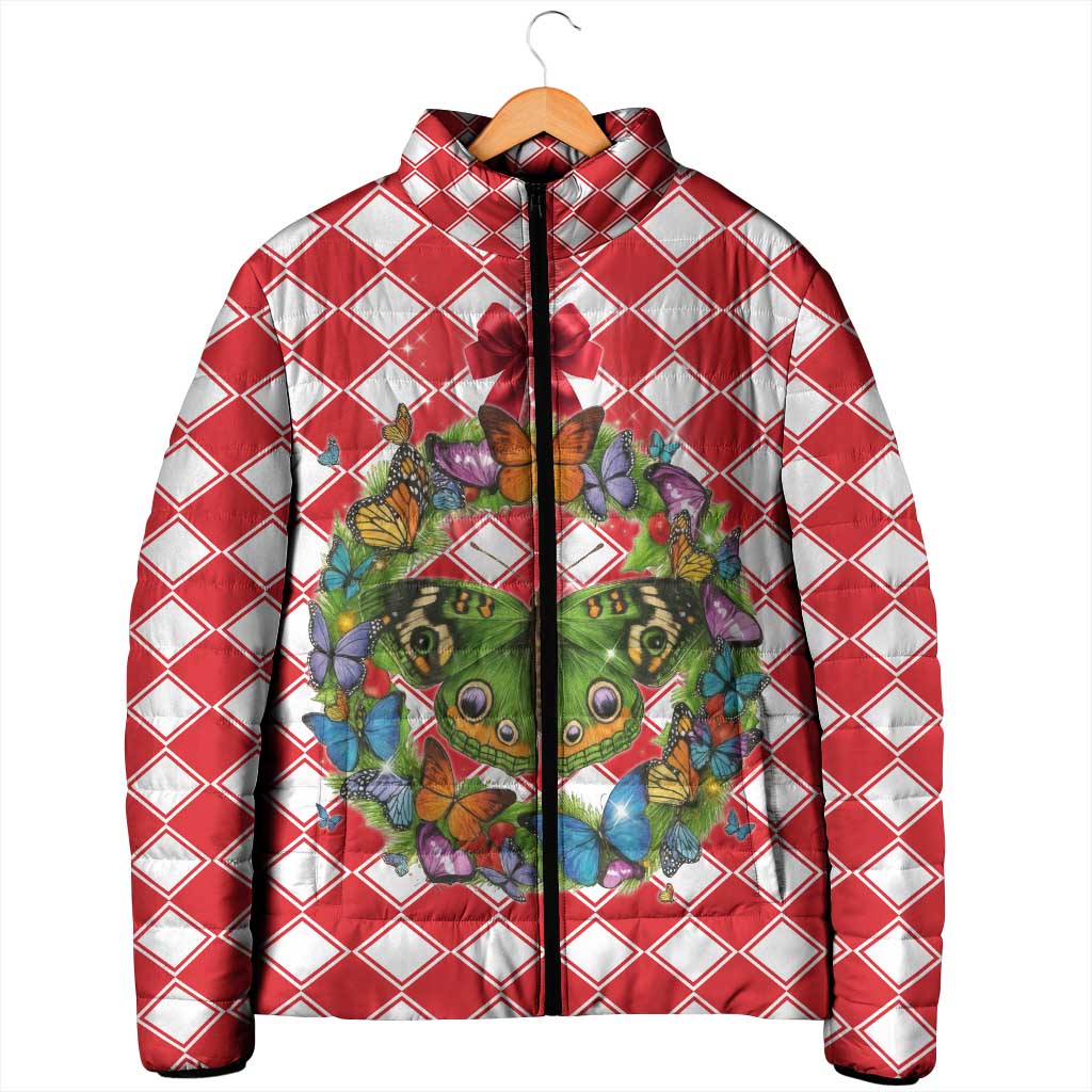 Christmas Butterfly Wreath Padded Jacket Xmas Holiday Patterns - Wonder Print Shop