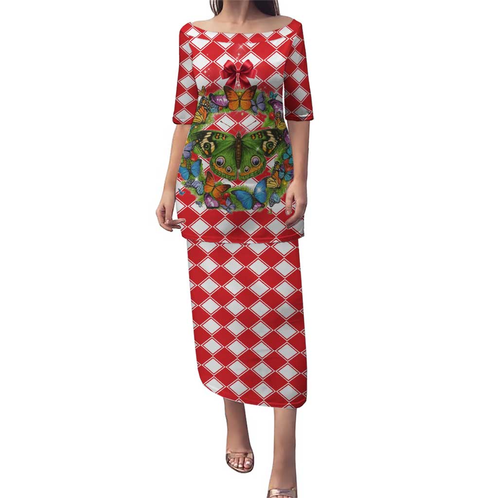 Christmas Butterfly Wreath Puletasi Xmas Holiday Patterns - Wonder Print Shop