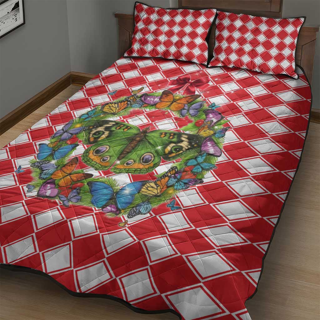 Christmas Butterfly Wreath Quilt Bed Set Xmas Holiday Patterns - Wonder Print Shop