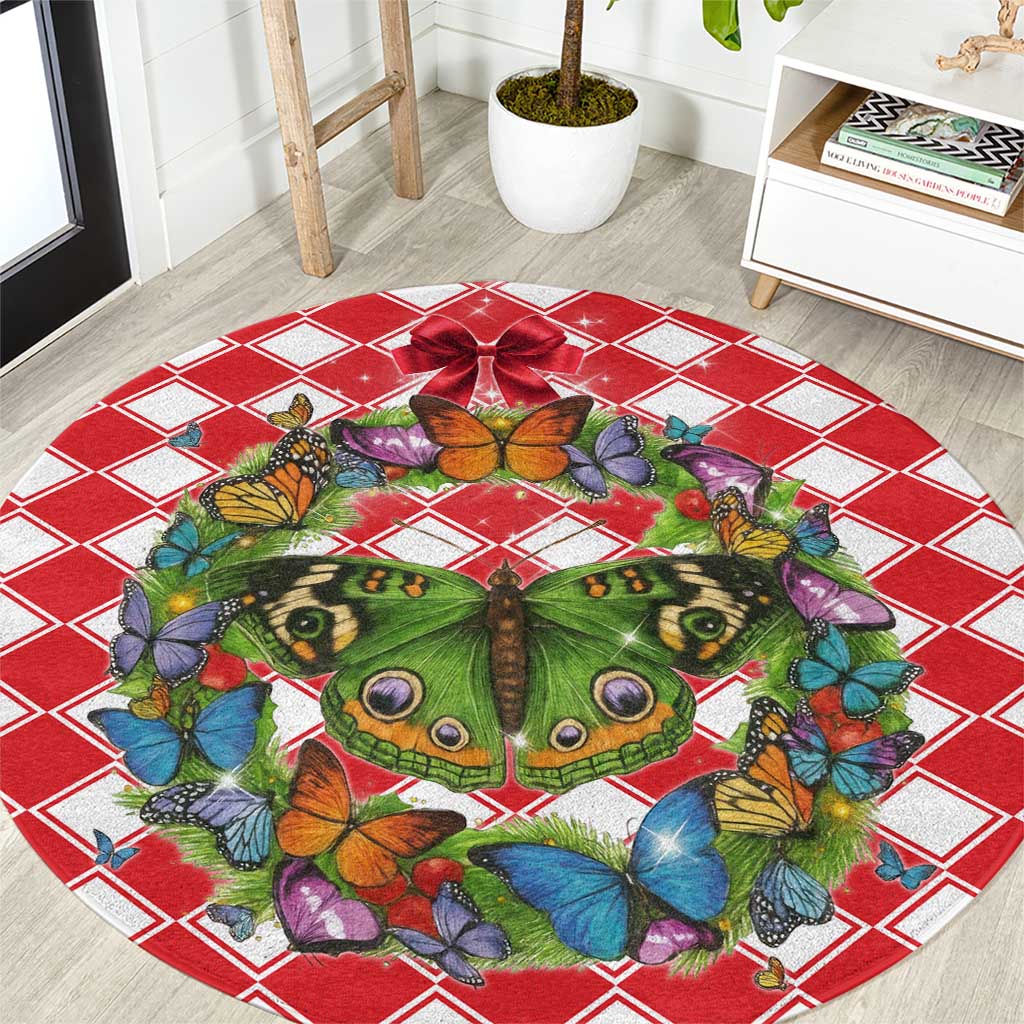 Christmas Butterfly Wreath Round Carpet Xmas Holiday Patterns - Wonder Print Shop