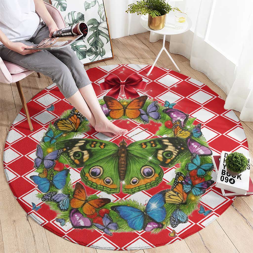 Christmas Butterfly Wreath Round Carpet Xmas Holiday Patterns - Wonder Print Shop
