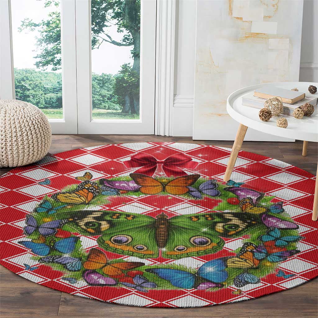 Christmas Butterfly Wreath Round Carpet Xmas Holiday Patterns - Wonder Print Shop