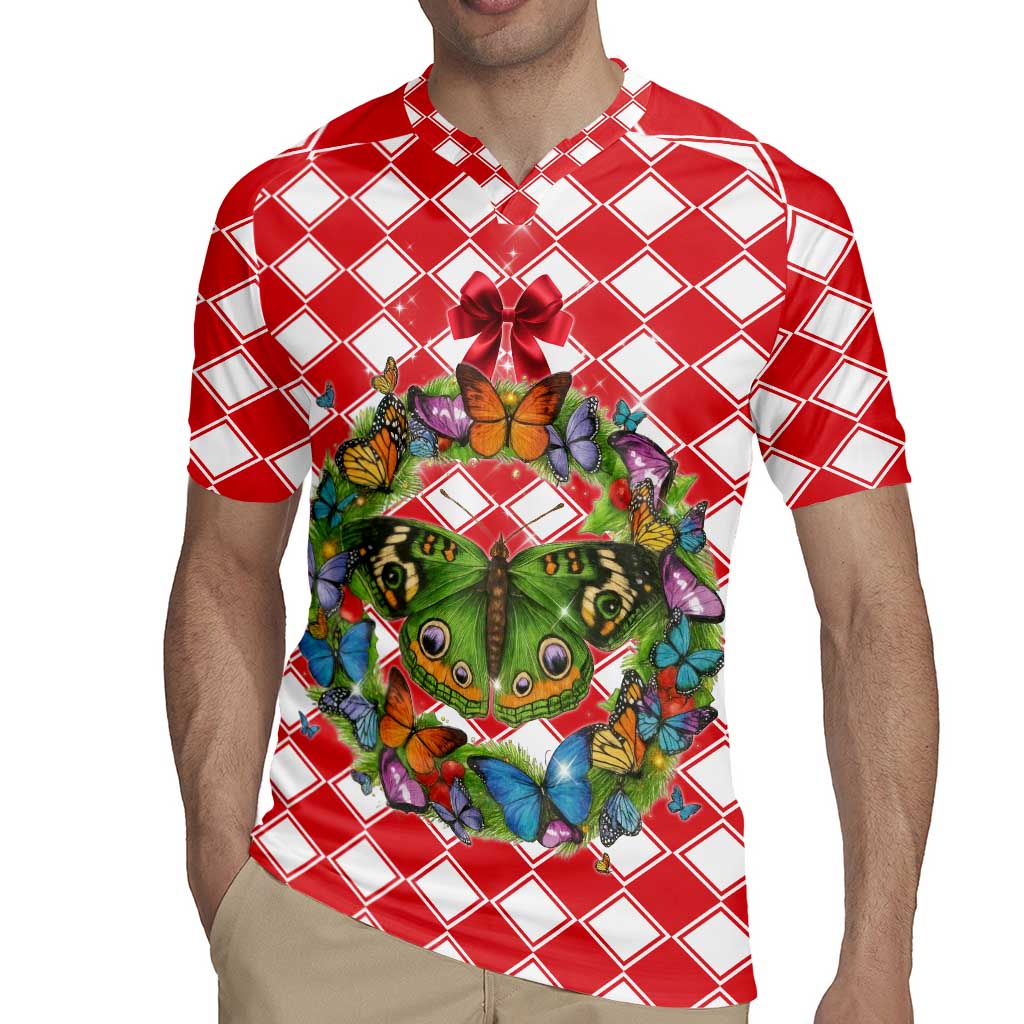 Christmas Butterfly Wreath Rugby Jersey Xmas Holiday Patterns - Wonder Print Shop