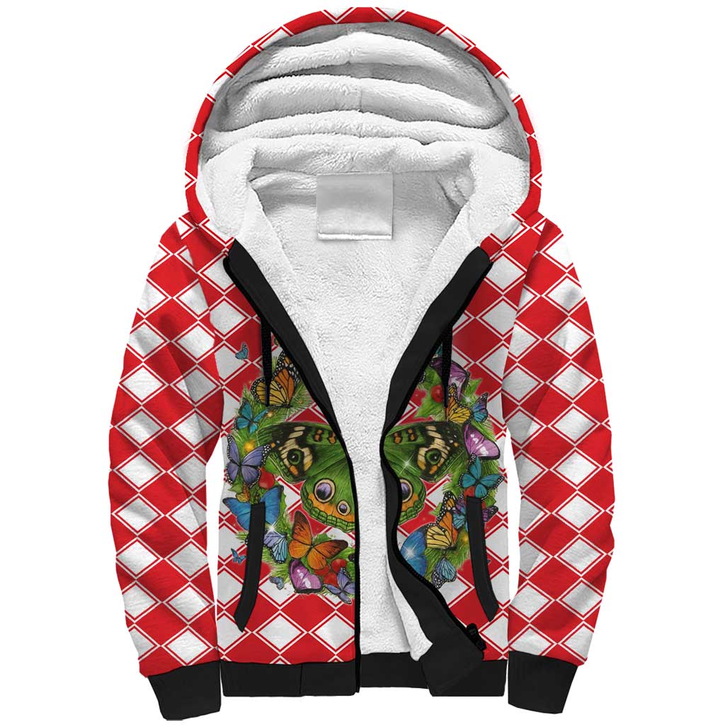 Christmas Butterfly Wreath Sherpa Hoodie Xmas Holiday Patterns - Wonder Print Shop