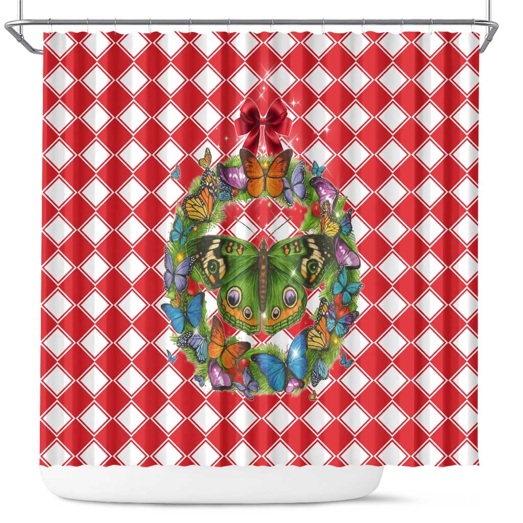 Christmas Butterfly Wreath Shower Curtain Xmas Holiday Patterns - Wonder Print Shop