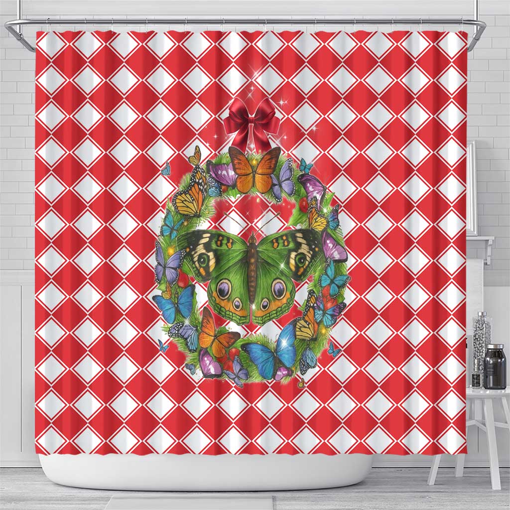 Christmas Butterfly Wreath Shower Curtain Xmas Holiday Patterns - Wonder Print Shop
