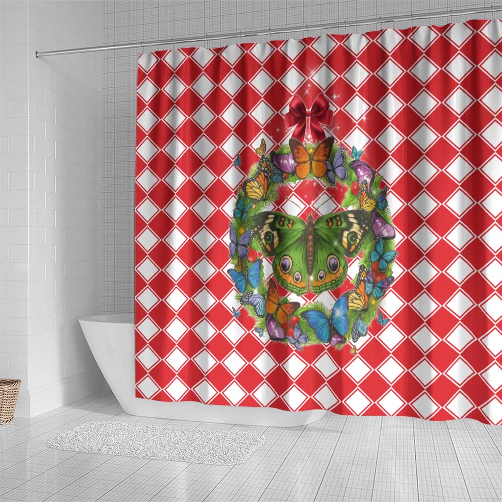 Christmas Butterfly Wreath Shower Curtain Xmas Holiday Patterns - Wonder Print Shop