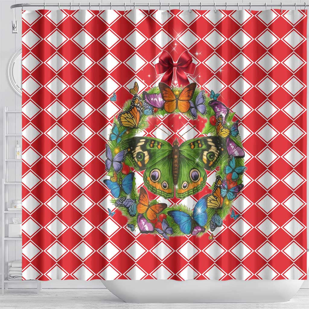 Christmas Butterfly Wreath Shower Curtain Xmas Holiday Patterns - Wonder Print Shop