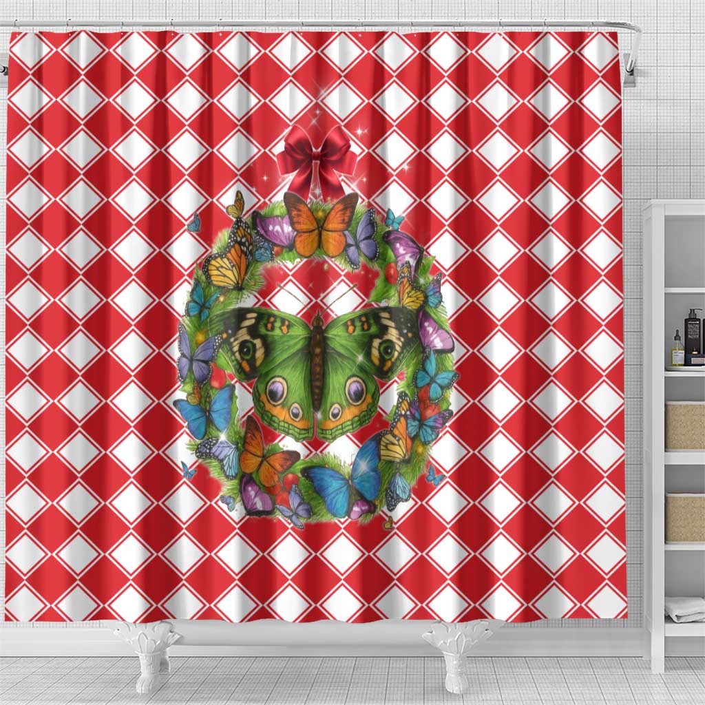 Christmas Butterfly Wreath Shower Curtain Xmas Holiday Patterns - Wonder Print Shop
