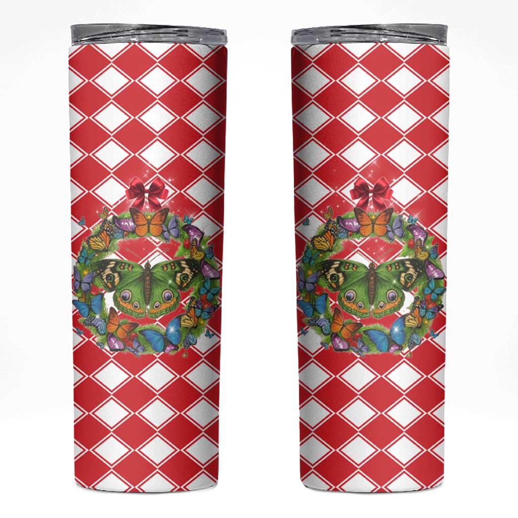 Christmas Butterfly Wreath Skinny Tumbler Xmas Holiday Patterns - Wonder Print Shop