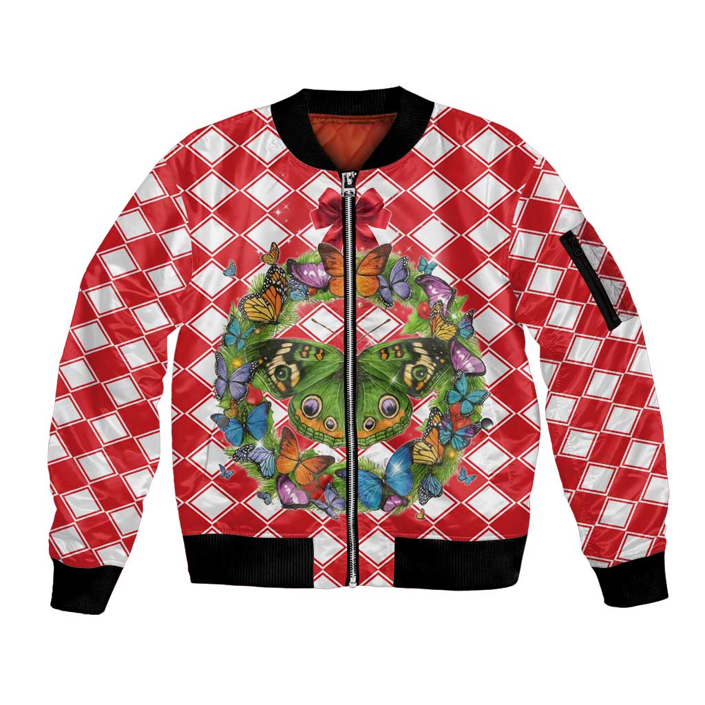 Christmas Butterfly Wreath Sleeve Zip Bomber Jacket Xmas Holiday Patterns - Wonder Print Shop