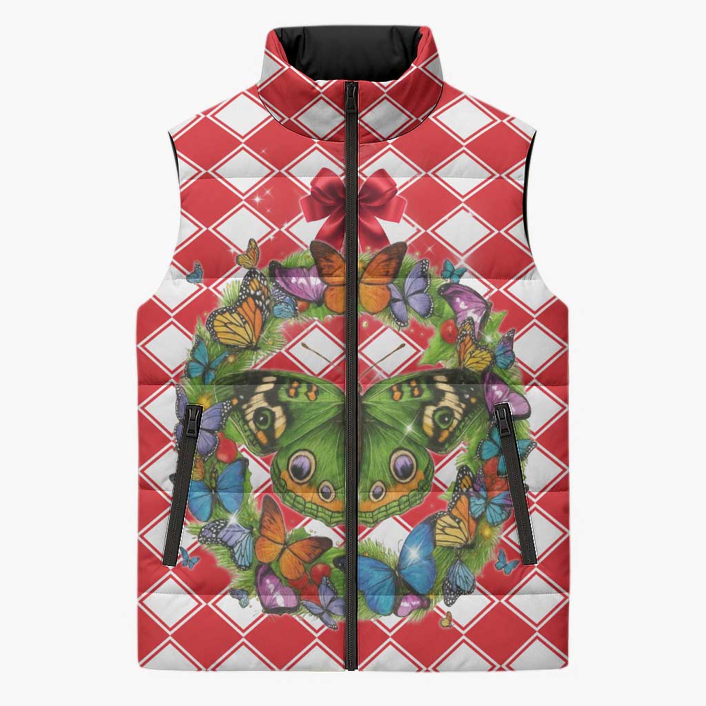 Christmas Butterfly Wreath Sleeveless Puffer Jacket Xmas Holiday Patterns - Wonder Print Shop