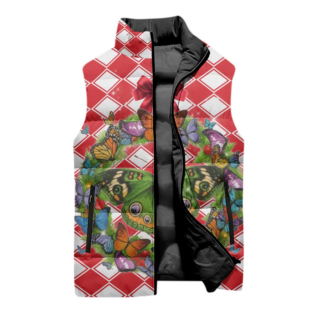 Christmas Butterfly Wreath Sleeveless Puffer Jacket Xmas Holiday Patterns - Wonder Print Shop