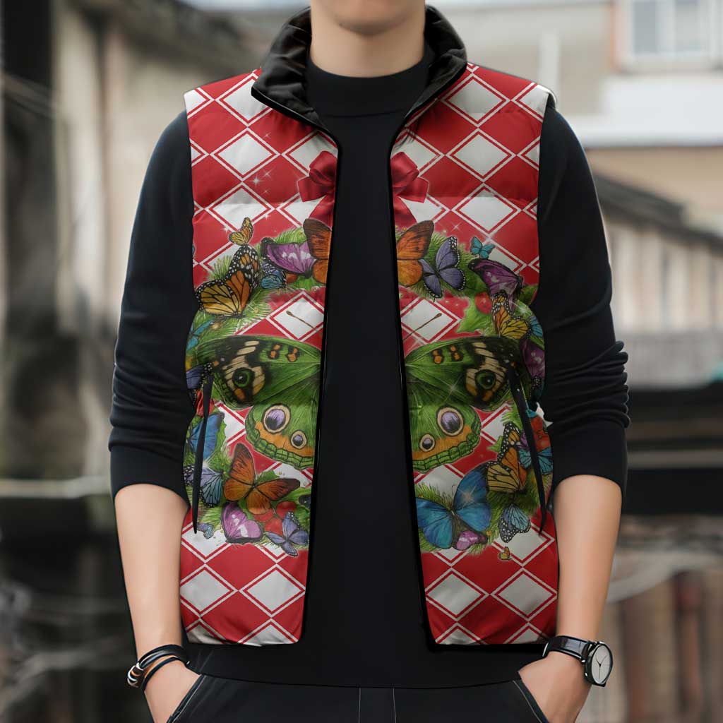 Christmas Butterfly Wreath Sleeveless Puffer Jacket Xmas Holiday Patterns - Wonder Print Shop