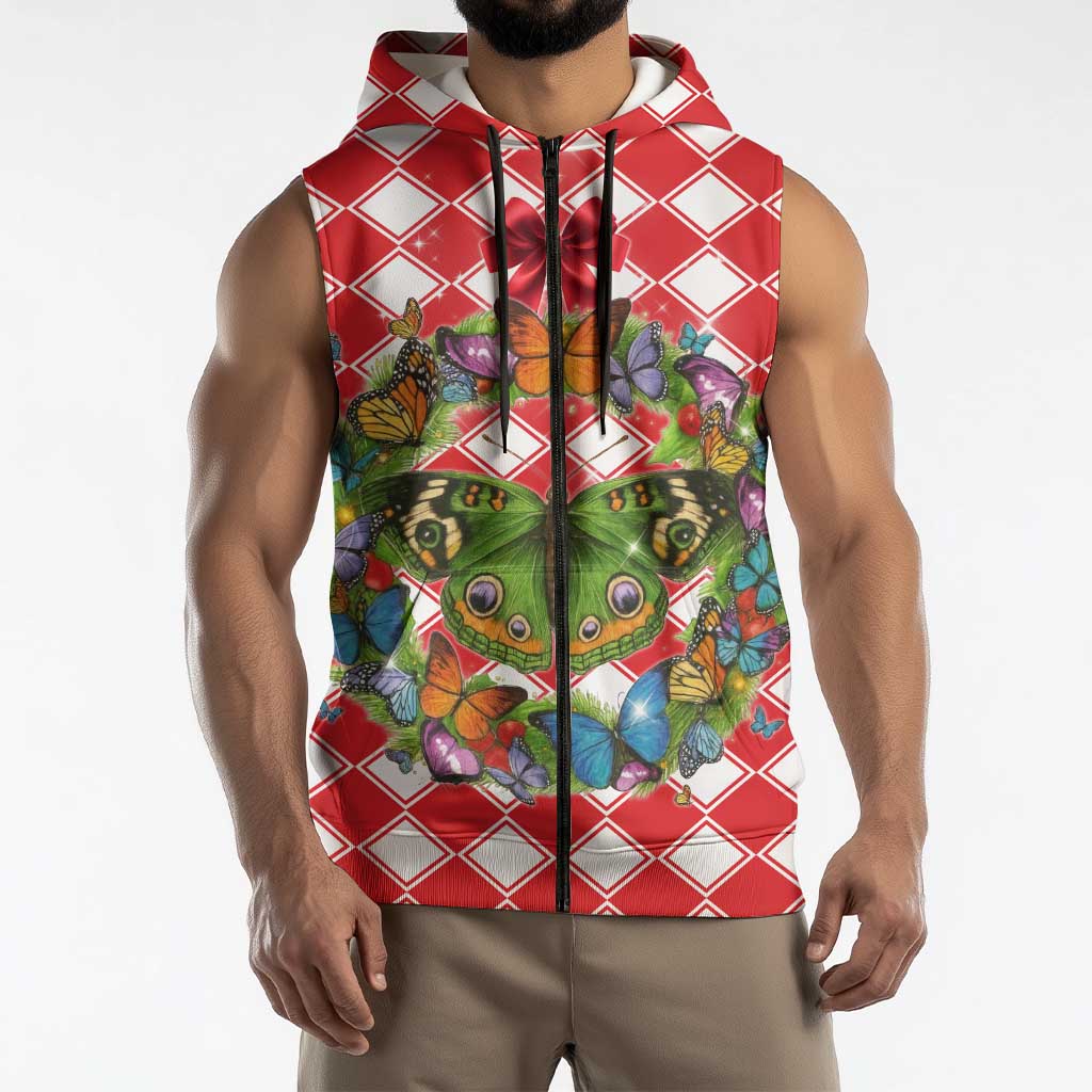 Christmas Butterfly Wreath Sleeveless Zip Hoodie Xmas Holiday Patterns - Wonder Print Shop