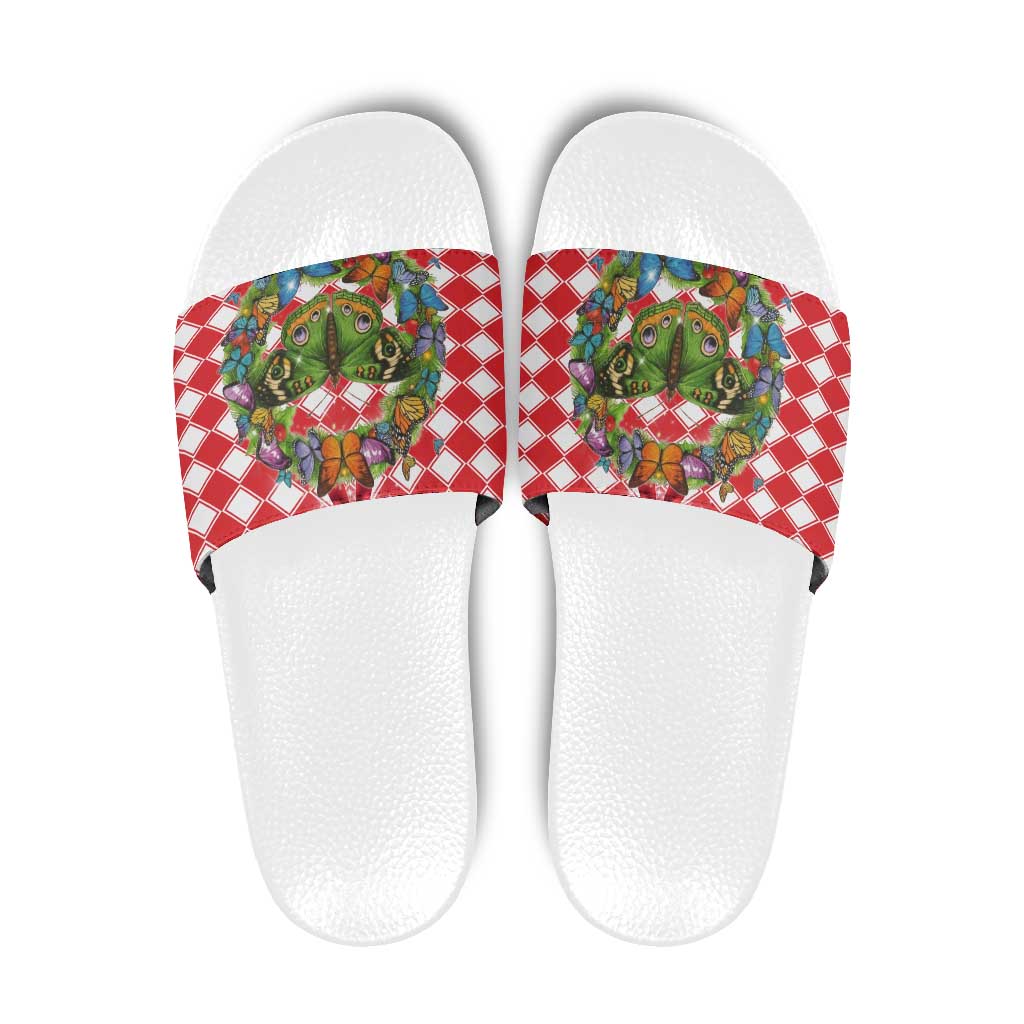 Christmas Butterfly Wreath Slide Sandals Xmas Holiday Patterns - Wonder Print Shop