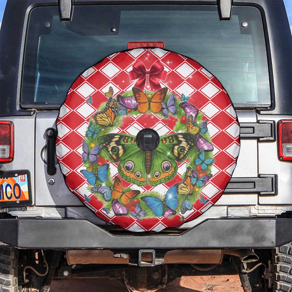 Christmas Butterfly Wreath Spare Tire Cover Xmas Holiday Patterns - Wonder Print Shop