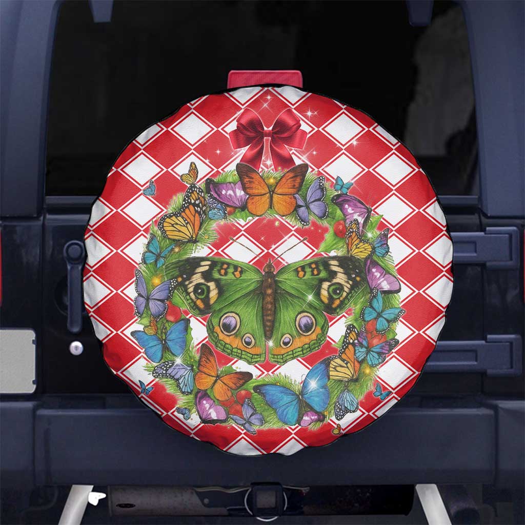 Christmas Butterfly Wreath Spare Tire Cover Xmas Holiday Patterns - Wonder Print Shop