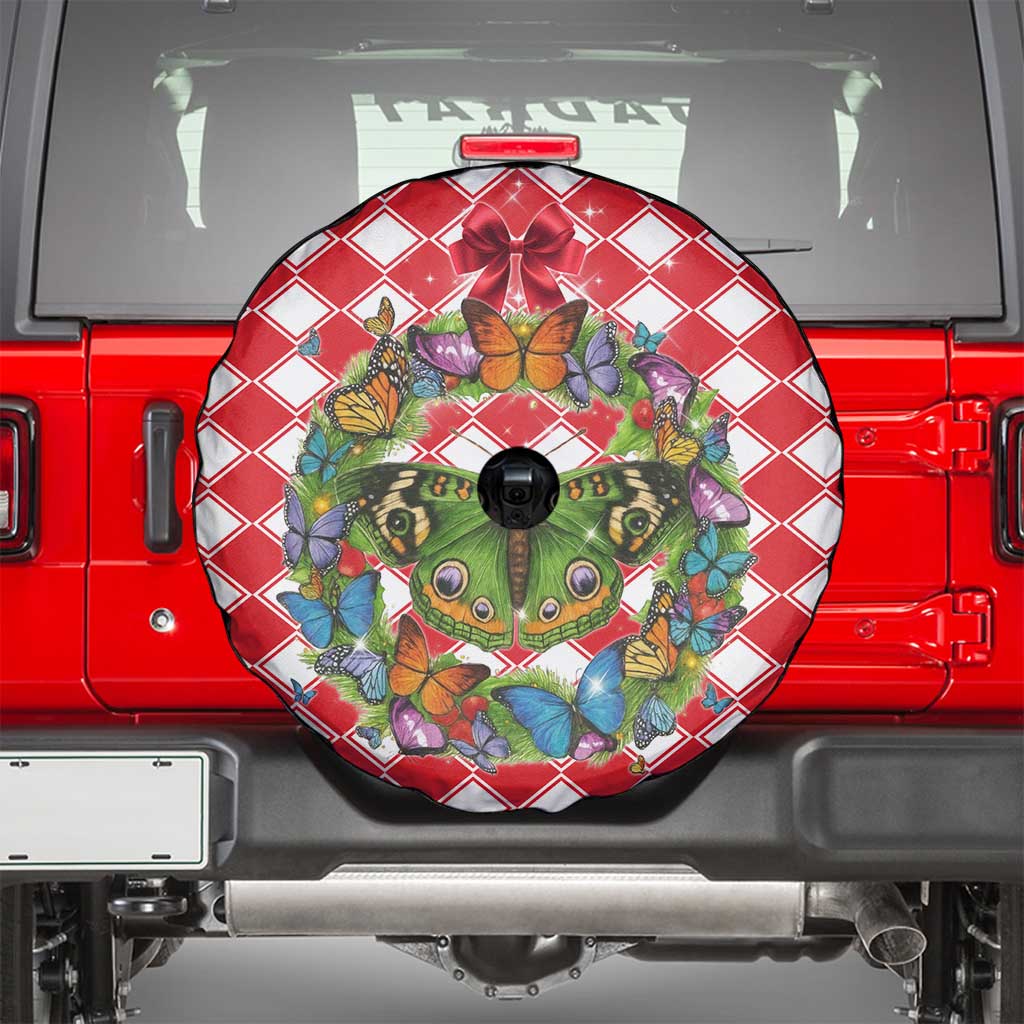 Christmas Butterfly Wreath Spare Tire Cover Xmas Holiday Patterns - Wonder Print Shop