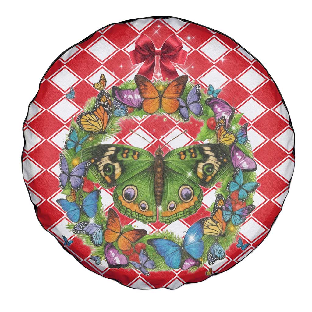 Christmas Butterfly Wreath Spare Tire Cover Xmas Holiday Patterns - Wonder Print Shop