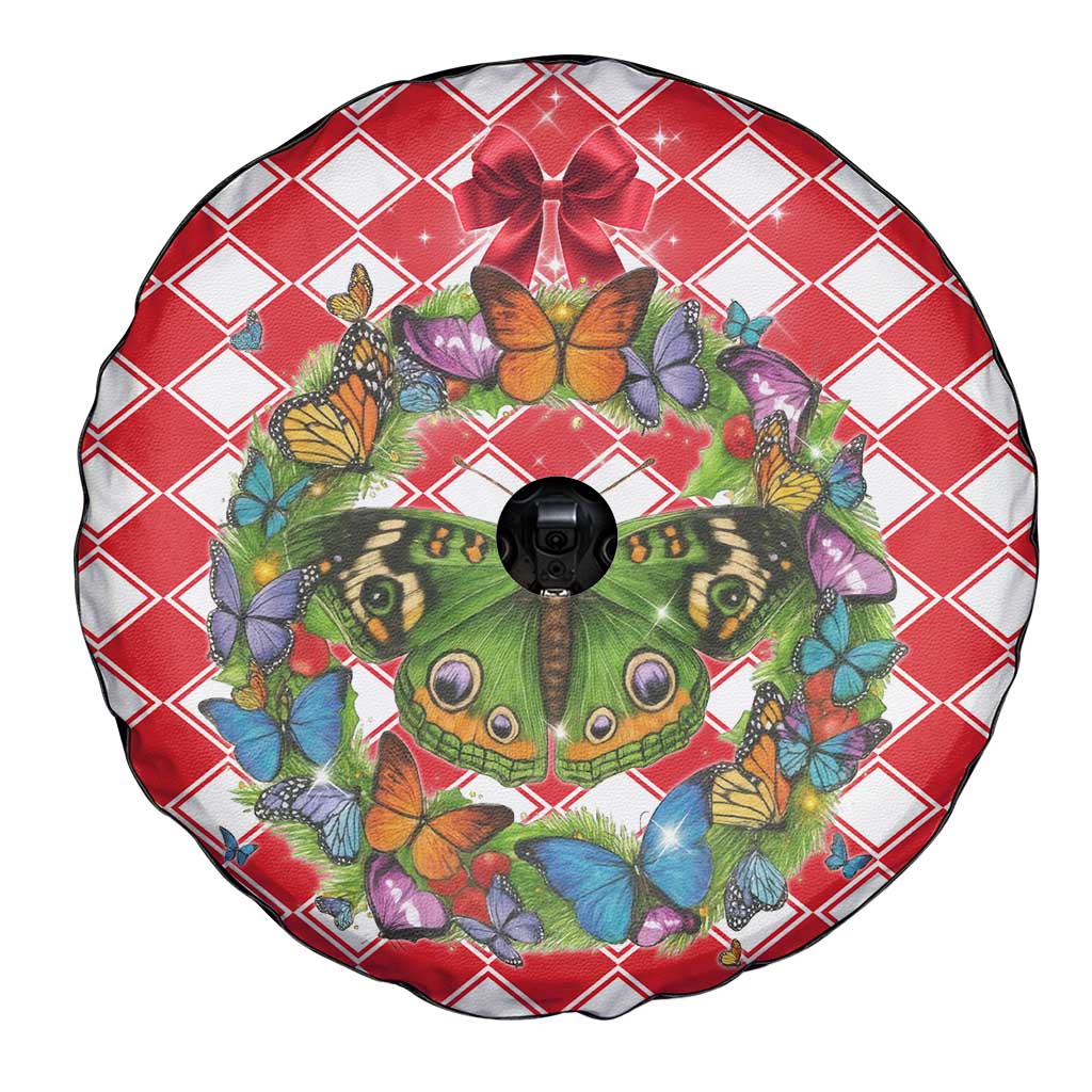 Christmas Butterfly Wreath Spare Tire Cover Xmas Holiday Patterns - Wonder Print Shop