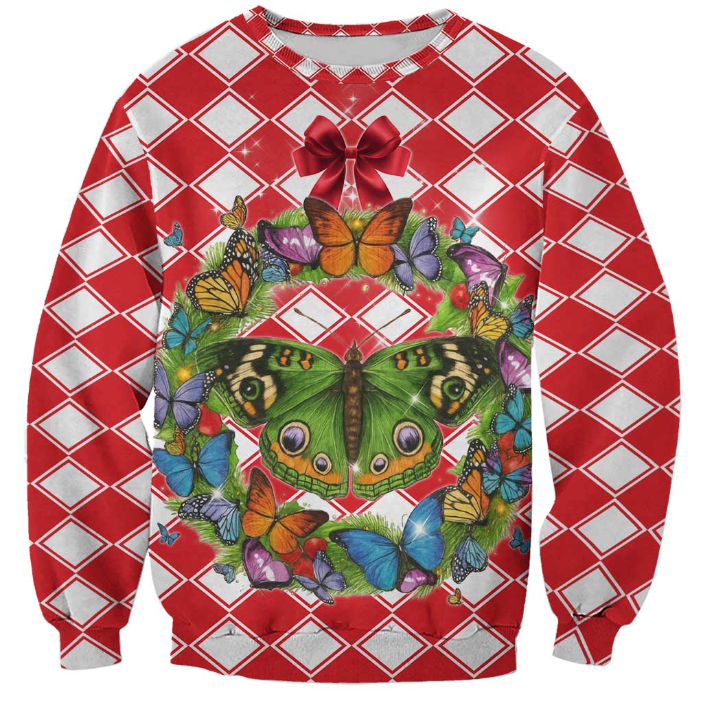 Christmas Butterfly Wreath Sweatshirt Xmas Holiday Patterns - Wonder Print Shop