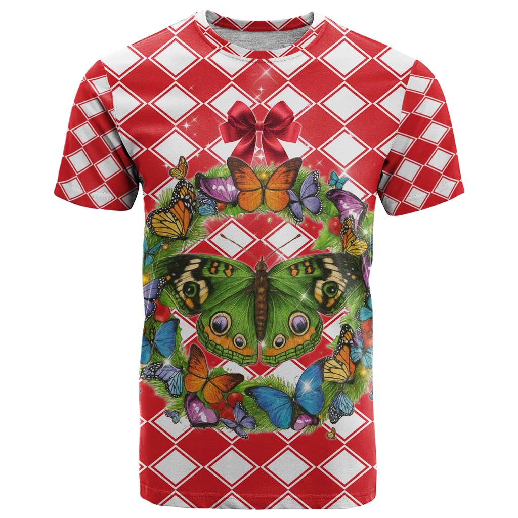 Christmas Butterfly Wreath T Shirt Xmas Holiday Patterns - Wonder Print Shop
