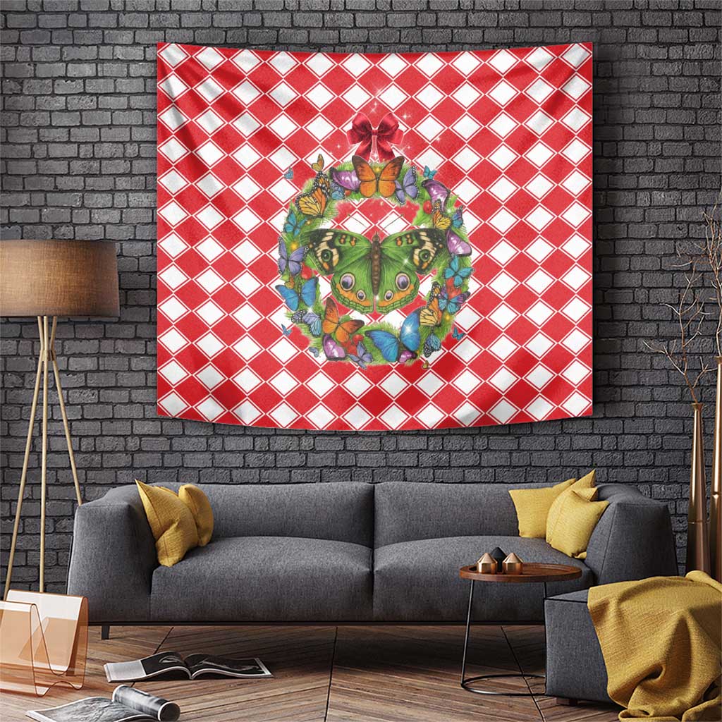 Christmas Butterfly Wreath Tapestry Xmas Holiday Patterns - Wonder Print Shop