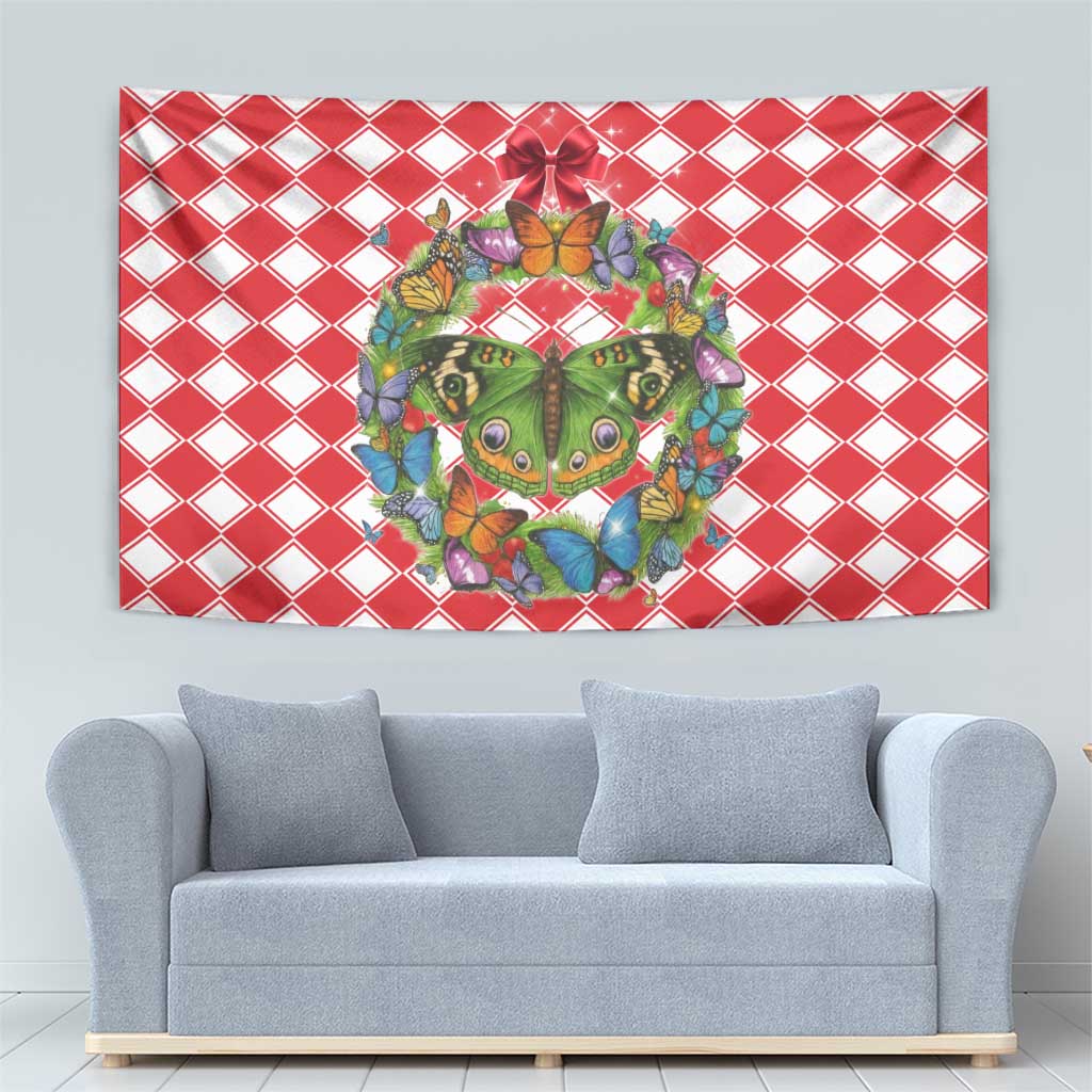 Christmas Butterfly Wreath Tapestry Xmas Holiday Patterns - Wonder Print Shop