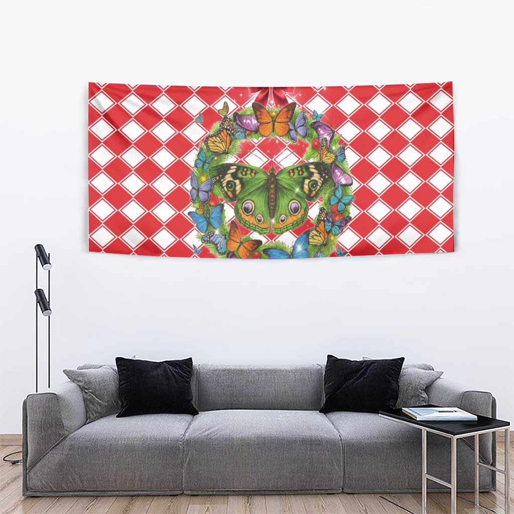 Christmas Butterfly Wreath Tapestry Xmas Holiday Patterns - Wonder Print Shop