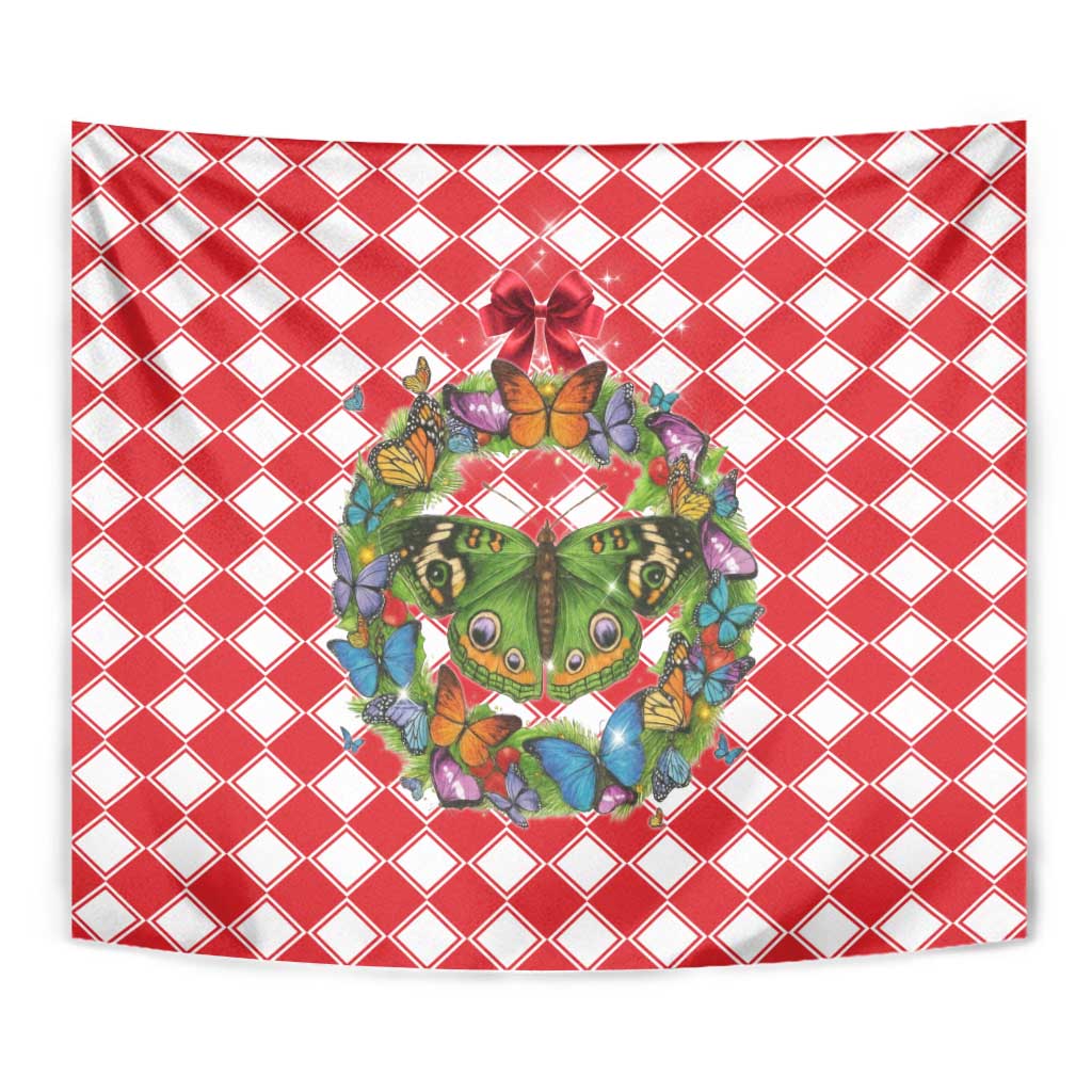 Christmas Butterfly Wreath Tapestry Xmas Holiday Patterns - Wonder Print Shop