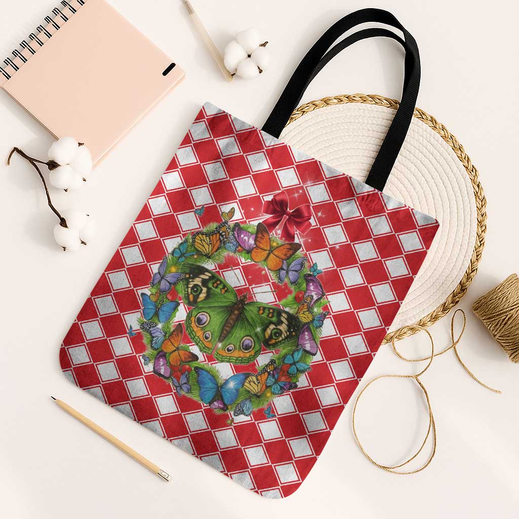 Christmas Butterfly Wreath Tote Bag Xmas Holiday Patterns - Wonder Print Shop