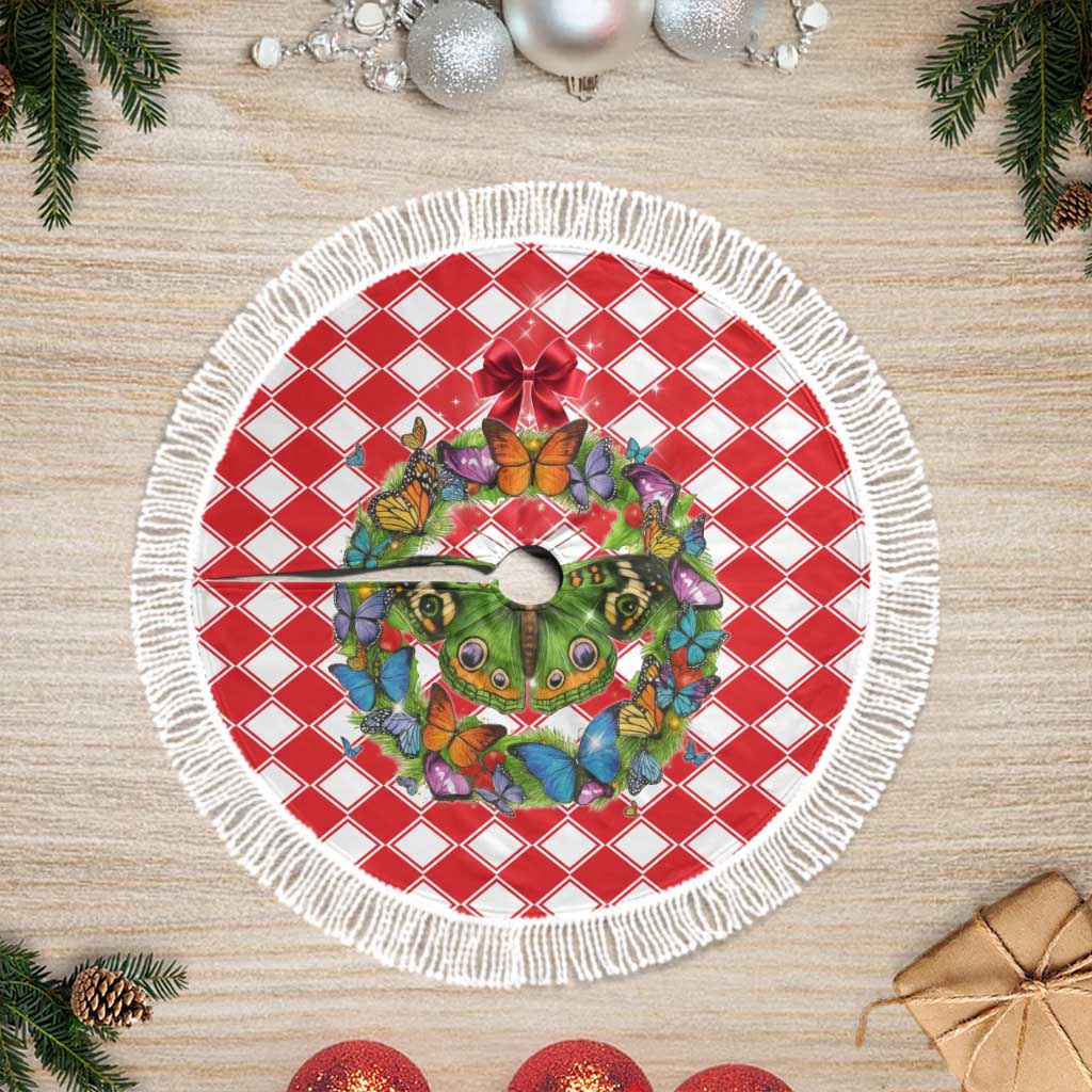 Christmas Butterfly Wreath Tree Skirt Xmas Holiday Patterns - Wonder Print Shop
