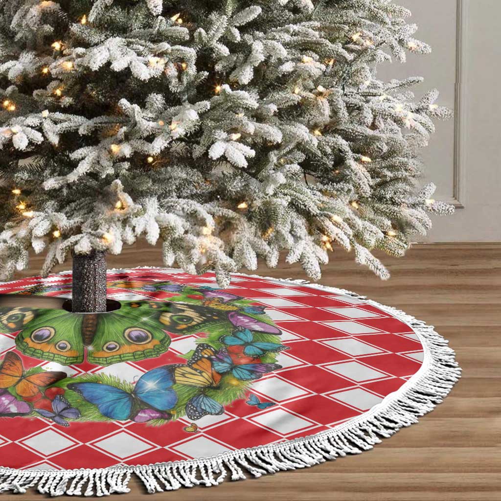 Christmas Butterfly Wreath Tree Skirt Xmas Holiday Patterns - Wonder Print Shop