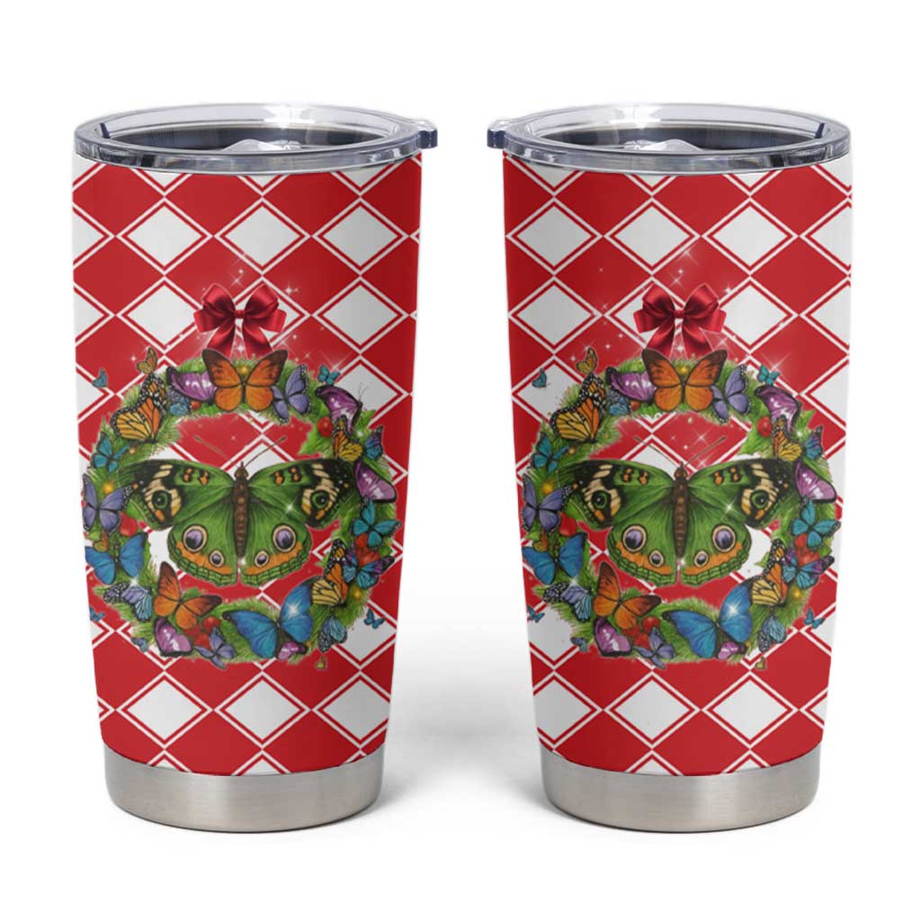 Christmas Butterfly Wreath Tumbler Cup Xmas Holiday Patterns - Wonder Print Shop