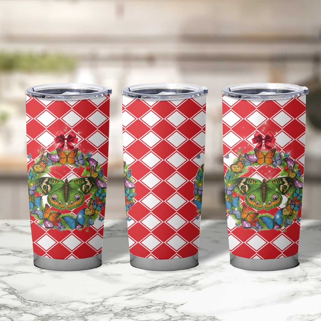Christmas Butterfly Wreath Tumbler Cup Xmas Holiday Patterns - Wonder Print Shop