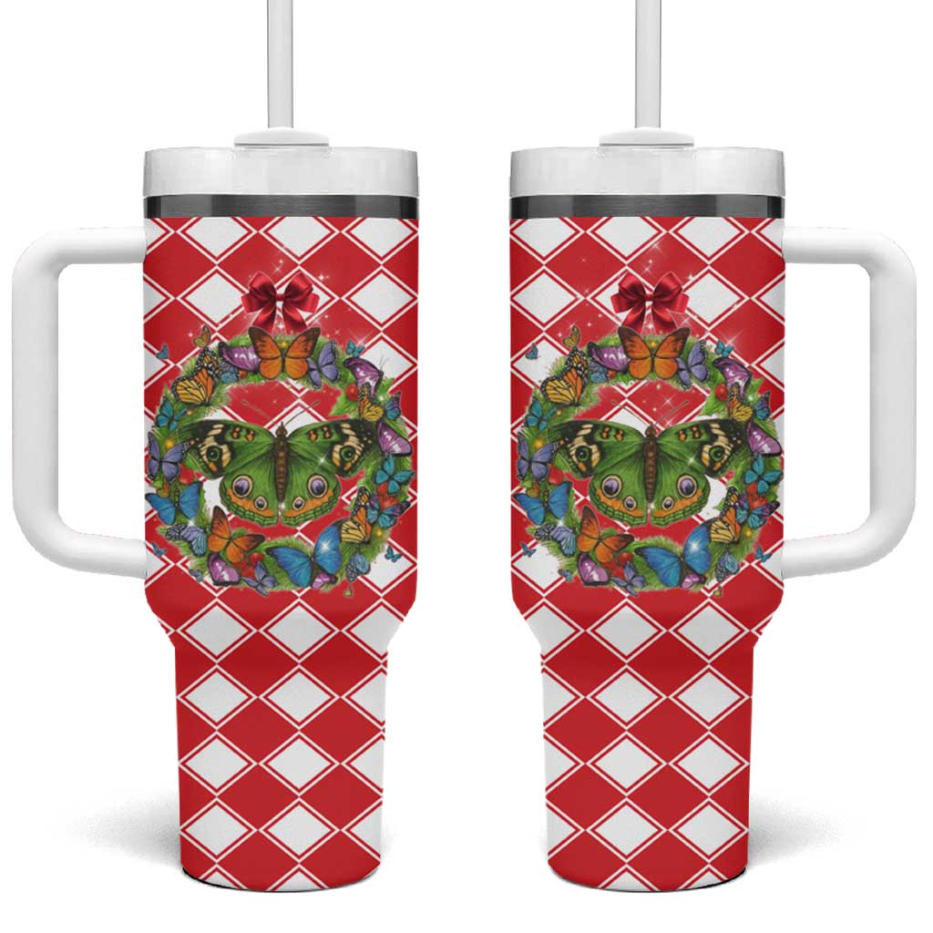 Christmas Butterfly Wreath Tumbler With Handle Xmas Holiday Patterns - Wonder Print Shop