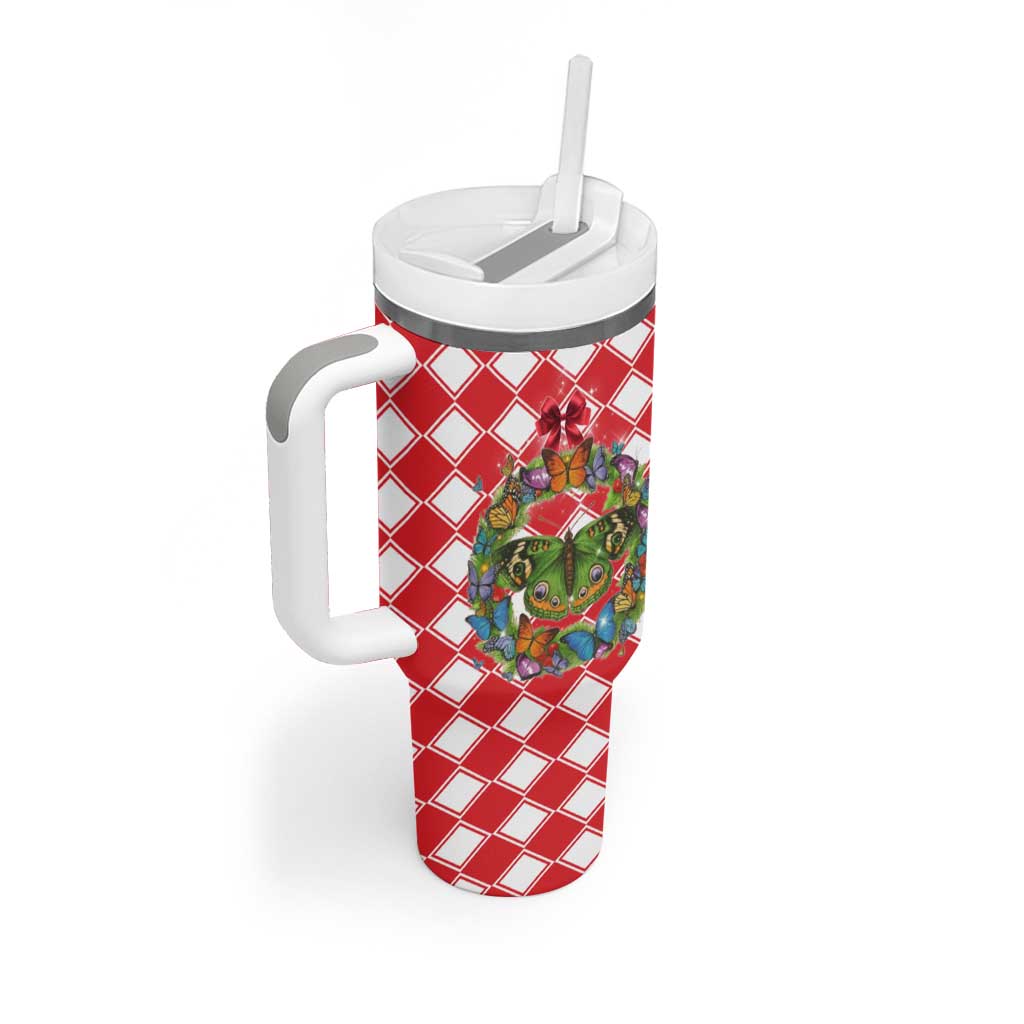 Christmas Butterfly Wreath Tumbler With Handle Xmas Holiday Patterns - Wonder Print Shop