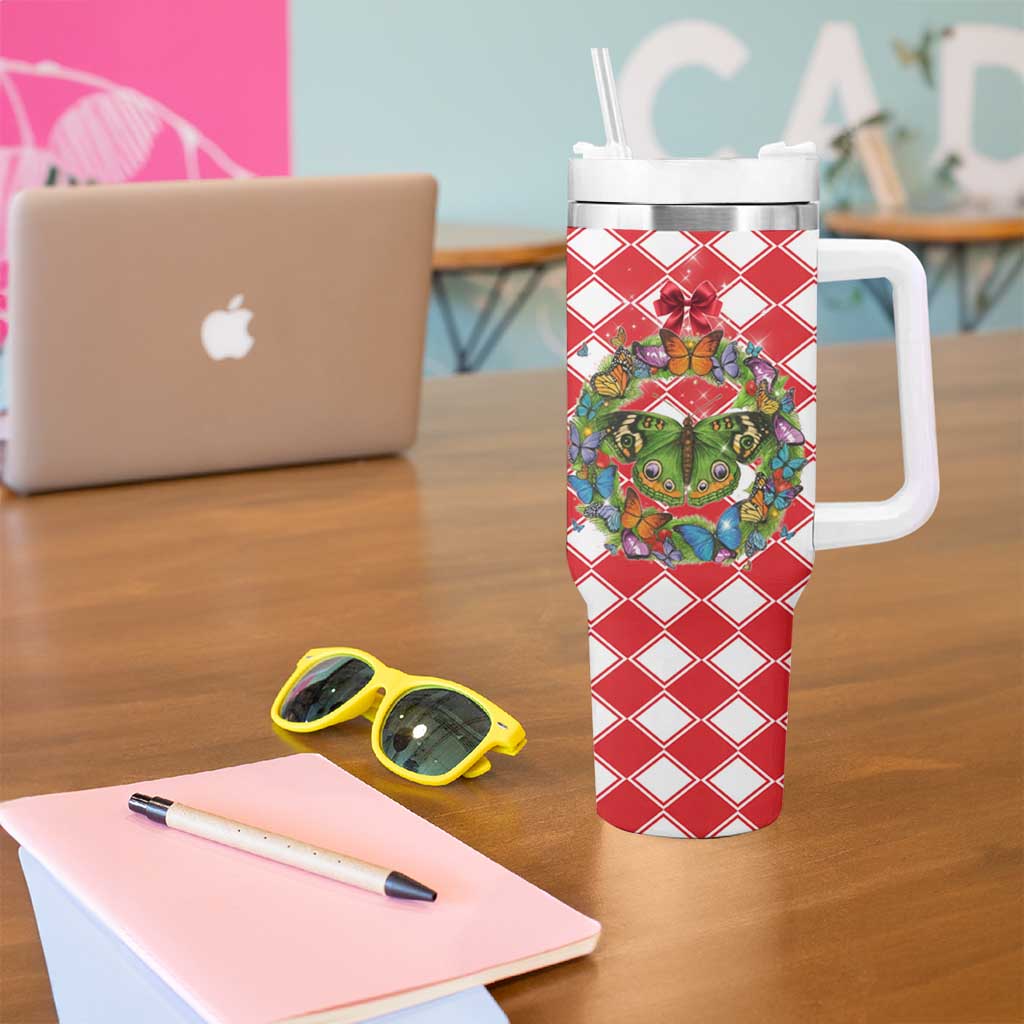 Christmas Butterfly Wreath Tumbler With Handle Xmas Holiday Patterns - Wonder Print Shop
